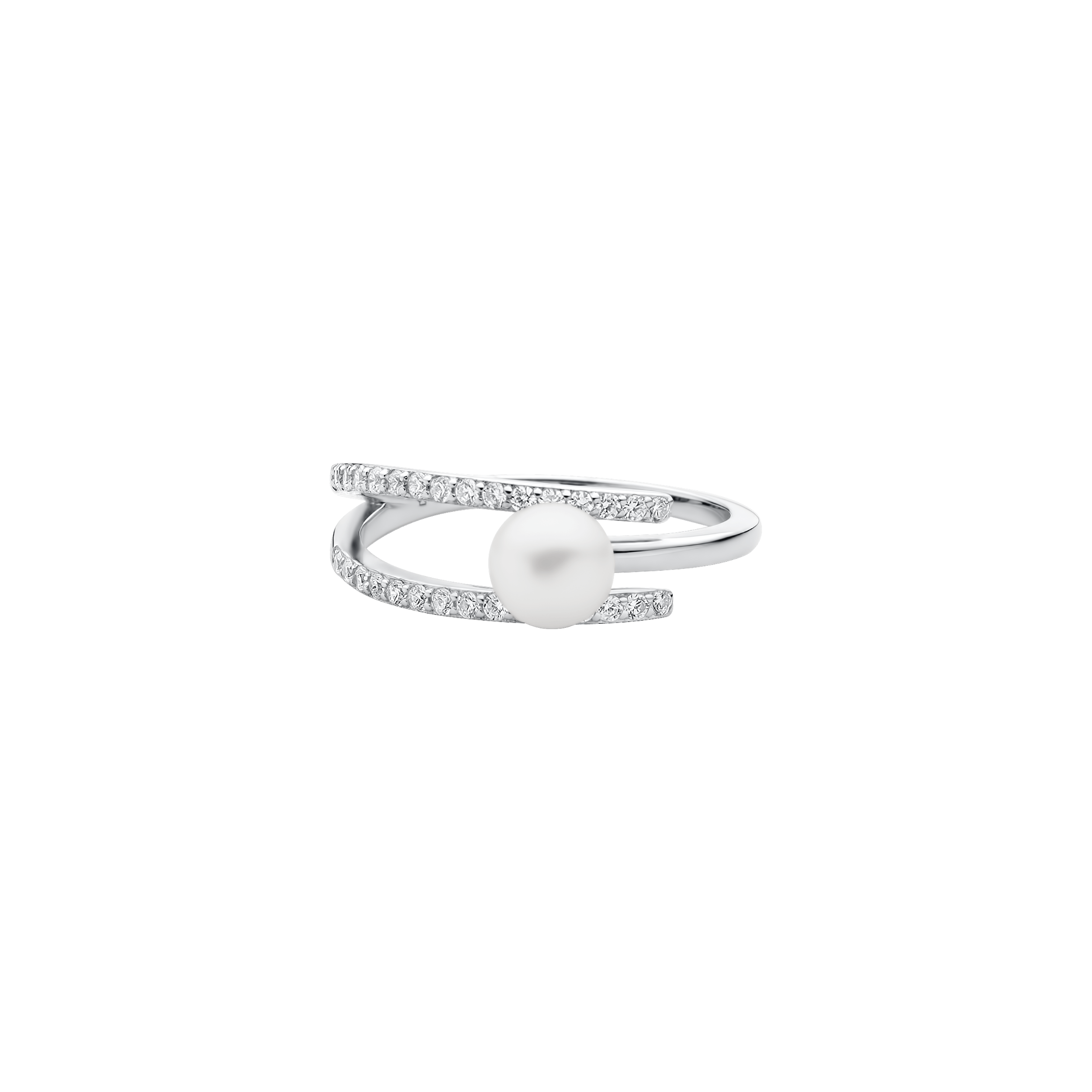 Anillo con perla de agua dulce y cristales de circonita en plata de ley 925 rodiada – Gaura Pearls
