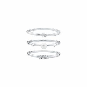 Anillo 3 en 1 de plata de ley 925 rodiada con perla de agua dulce y cristales de circonita – Gaura Pearls