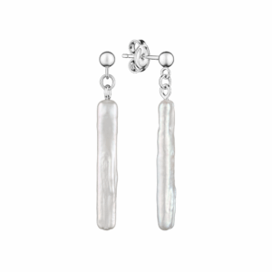 Pendientes de perlas Biwa de agua dulce con plata de ley 925 con baño de rodio - Gaura Pearls