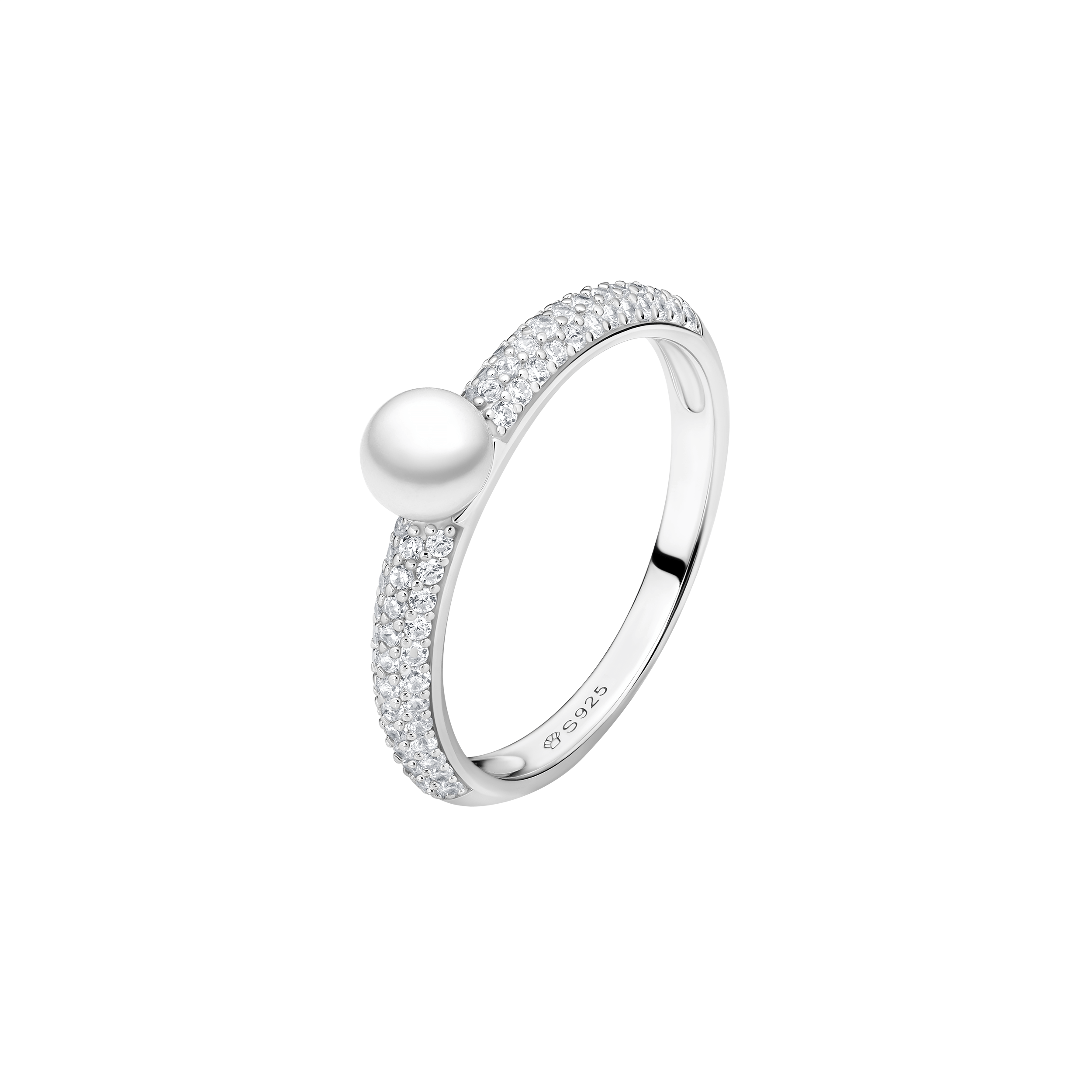 Anillo con perla de agua dulce y cristales de circonita en plata de ley 925 rodiada – Gaura Pearls