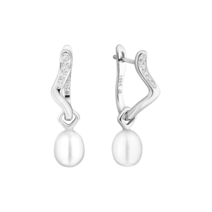 Pendientes de plata de ley 925 con baño de rodio, perla de agua dulce y cristales de circonita - Gaura Pearls