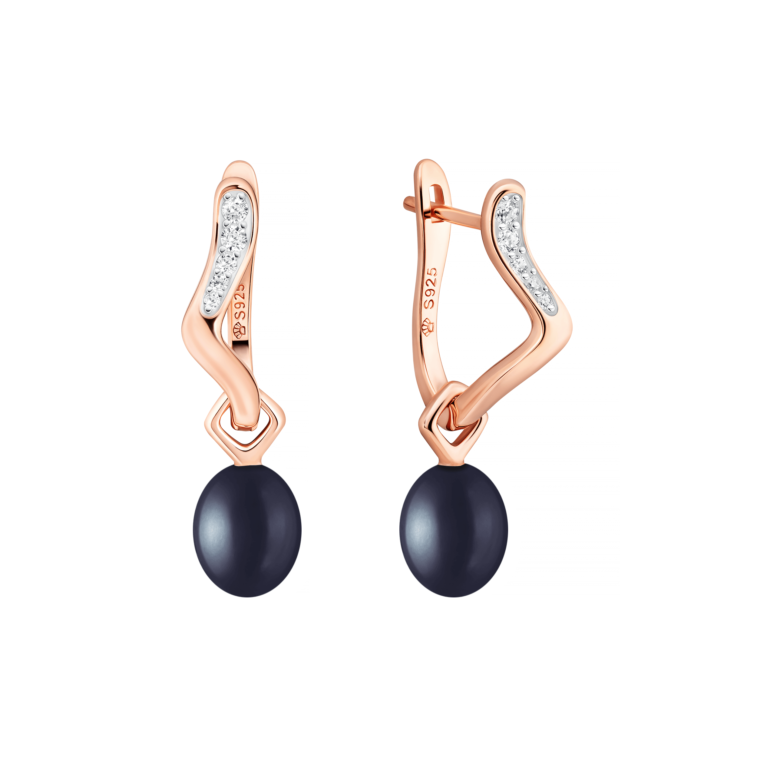 Pendientes de plata de ley 925 con baño de oro rosa de 14 quilates, perla de agua dulce y cristales de circonita - Gaura Pearls - Imagen 2
