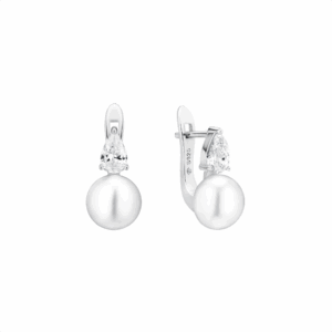 Pendientes de plata de ley 925 con baño de rodio, perla de agua dulce y cristal de circonita - Gaura Pearls