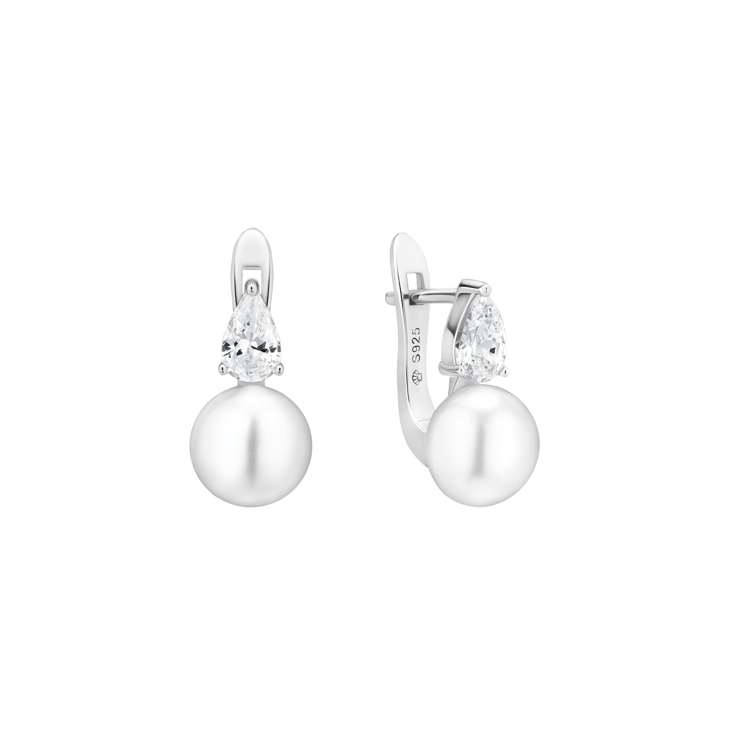 Pendientes de plata de ley 925 con baño de rodio, perla de agua dulce y cristal de circonita - Gaura Pearls