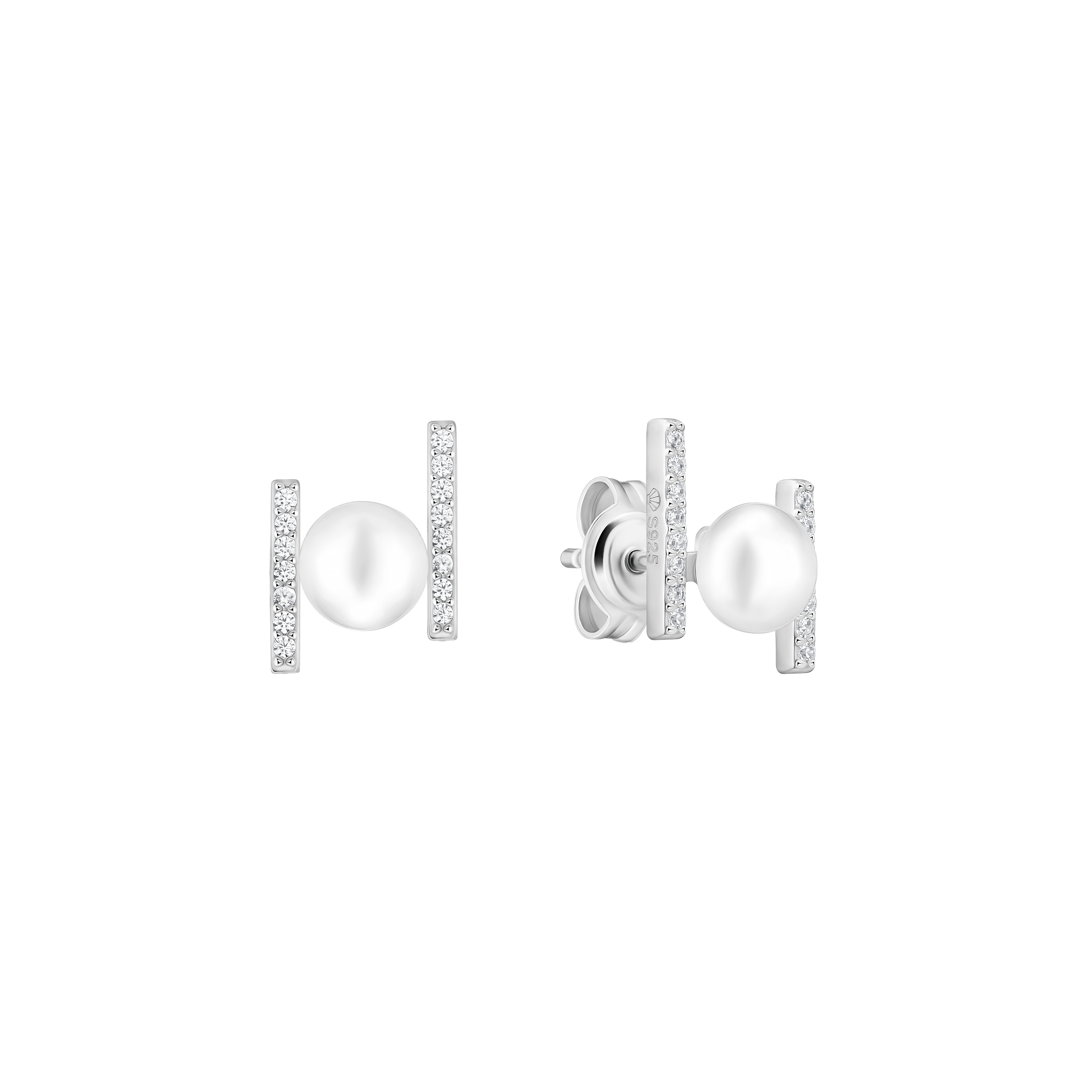 Pendientes de plata de ley 925 con baño de rodio, perla de agua dulce y cristal de circonita - Gaura Pearls