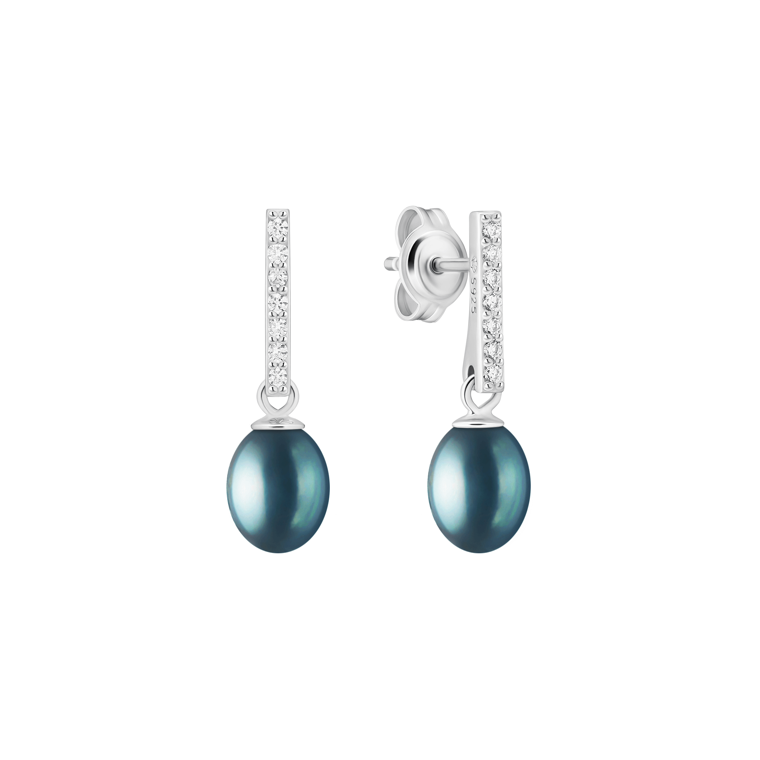 Pendientes de plata de ley 925 con baño de rodio, perla de agua dulce y cristal de circonita - Gaura Pearls - Imagen 2