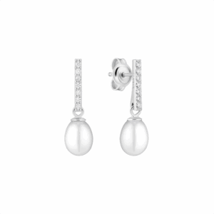 Pendientes de plata de ley 925 con baño de rodio, perla de agua dulce y cristal de circonita - Gaura Pearls