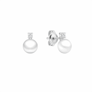 Pendientes de plata de ley 925 con baño de rodio, perla de agua dulce y cristal de circonita - Gaura Pearls