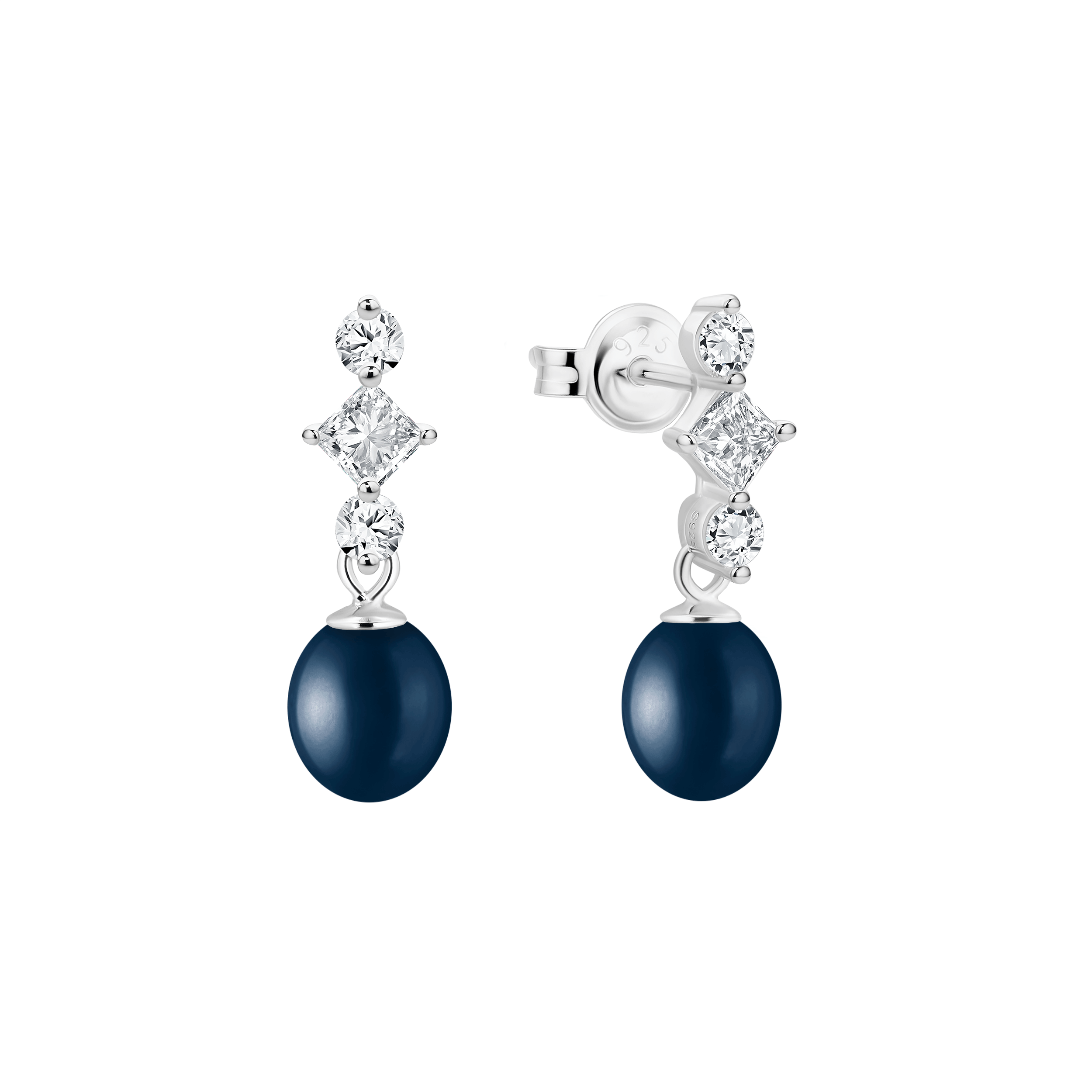 Pendientes de plata de ley 925 con baño de rodio, perla de agua dulce y cristales de circonita - Gaura Pearls - Imagen 2
