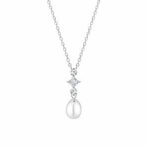 Collar con colgante de perla de agua dulce y circonita con plata de ley 925 rodiada – Gaura Pearls