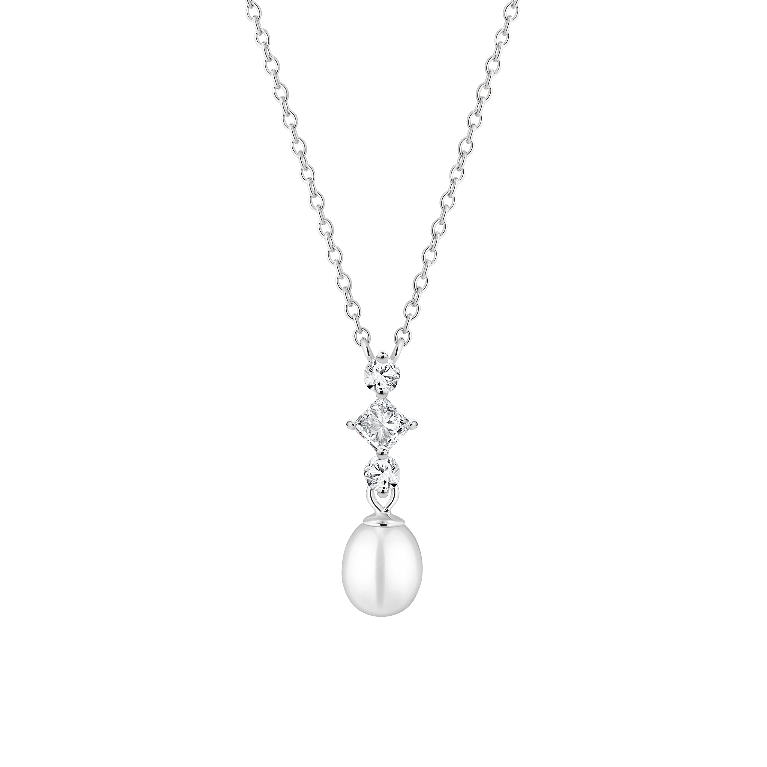Collar con colgante de perla de agua dulce y circonita con plata de ley 925 rodiada – Gaura Pearls