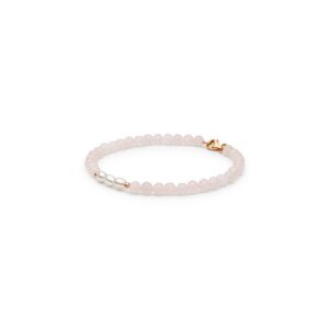Pulsera de cuarzo rosa y perlas de agua dulce de plata de ley 925 bañada en oro rosa de 14K - Gaura Pearls