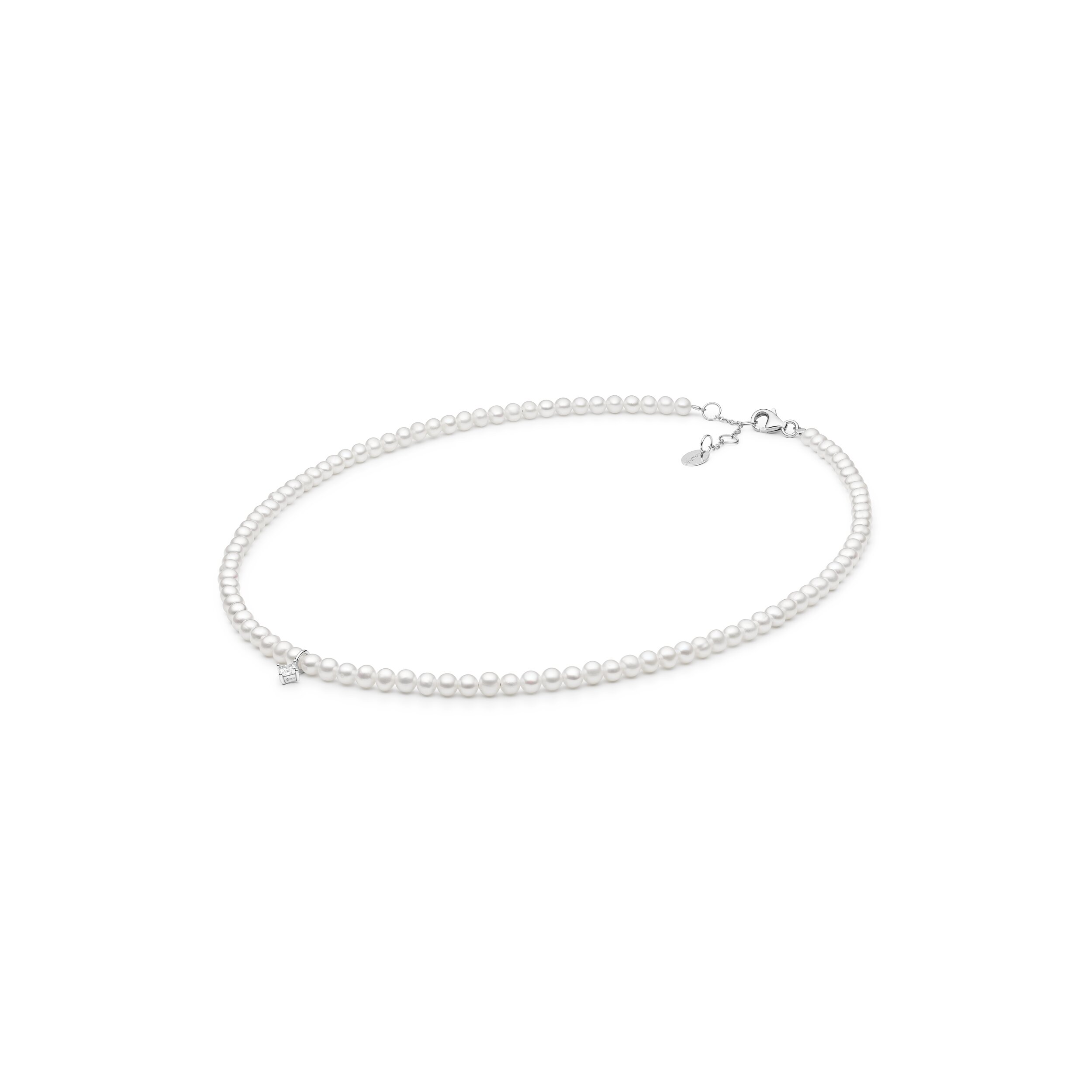 Collar de perlas de agua dulce con cristal de circonita en plata de ley 925 rodiada – Gaura Pearls
