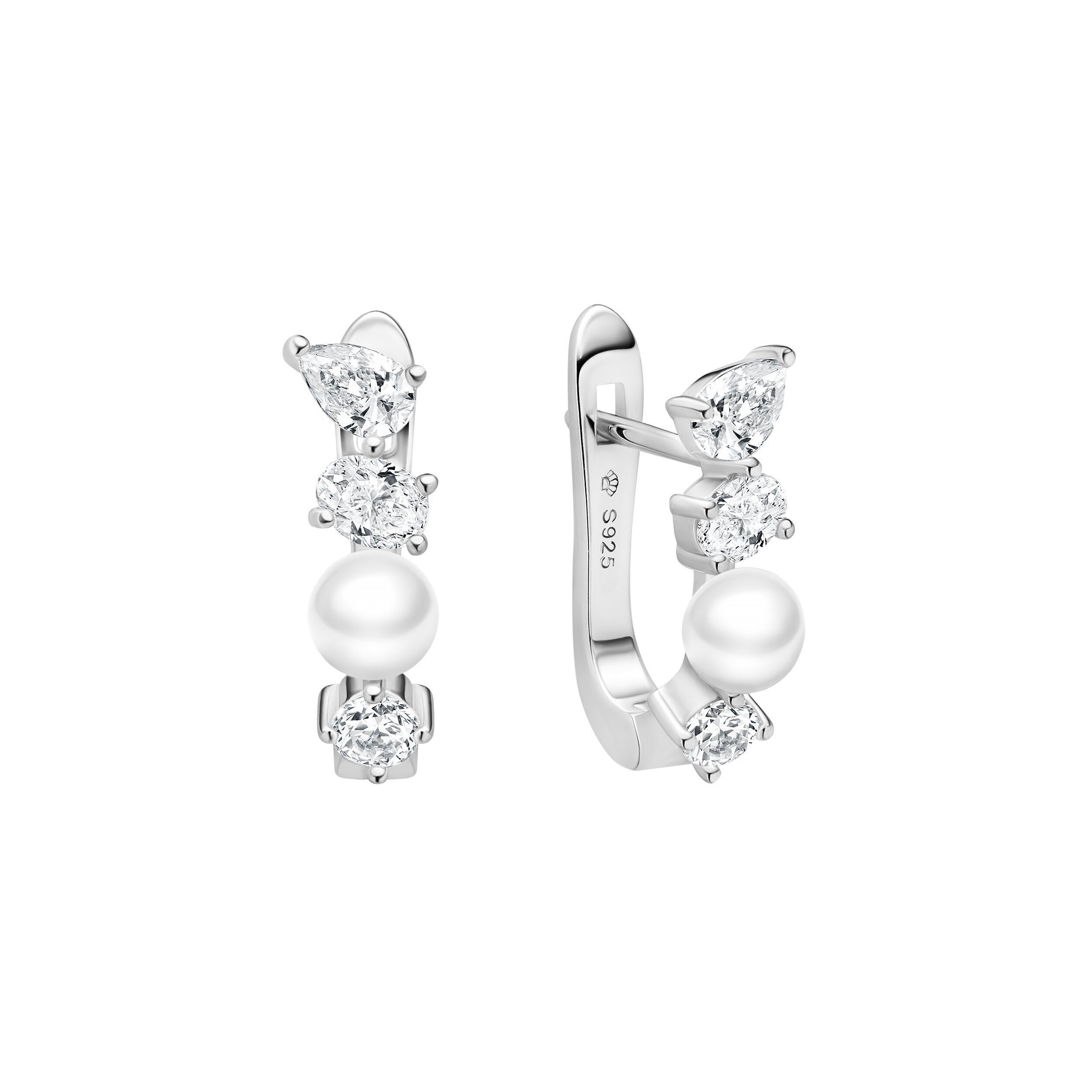 Pendientes de plata de ley 925 con baño de rodio, perla de agua dulce y circonita - Gaura Pearls