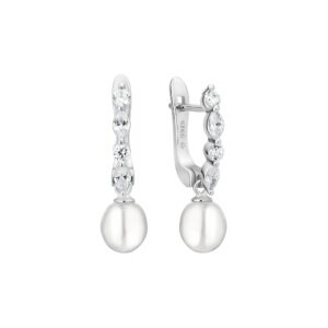 Pendientes de plata de ley 925 con baño de rodio, perla de agua dulce y circonita - Gaura Pearls