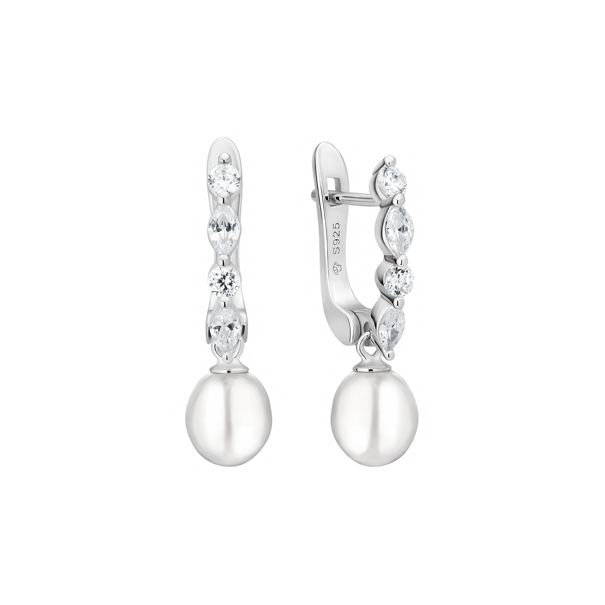 Pendientes de plata de ley 925 con baño de rodio, perla de agua dulce y circonita - Gaura Pearls