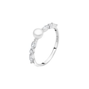 Anillo de plata de ley 925 rodiada con perla de agua dulce y cristal de circonita – Gaura Pearls