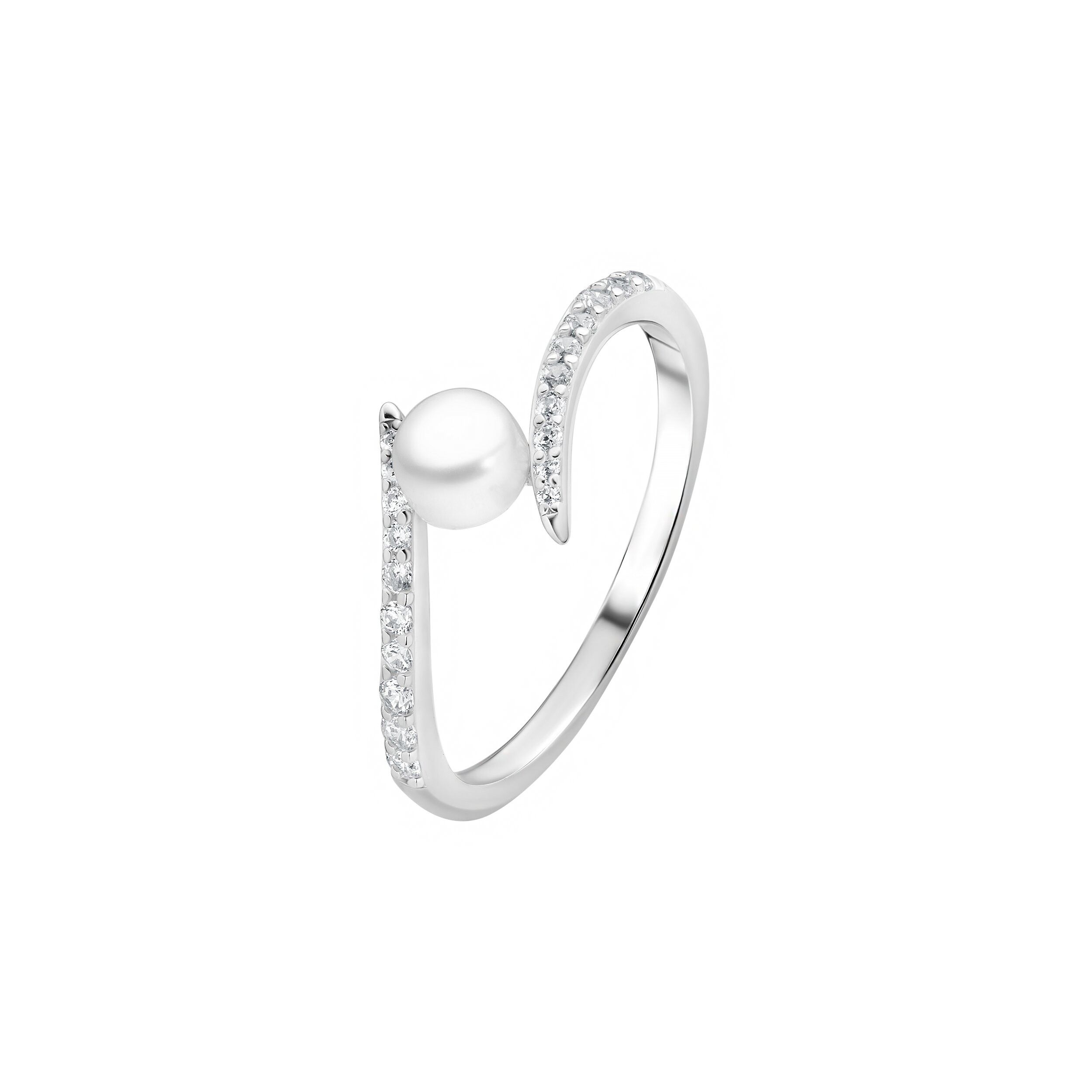 Anillo de plata de ley 925 rodiada con perla de agua dulce y cristal de circonita – Gaura Pearls