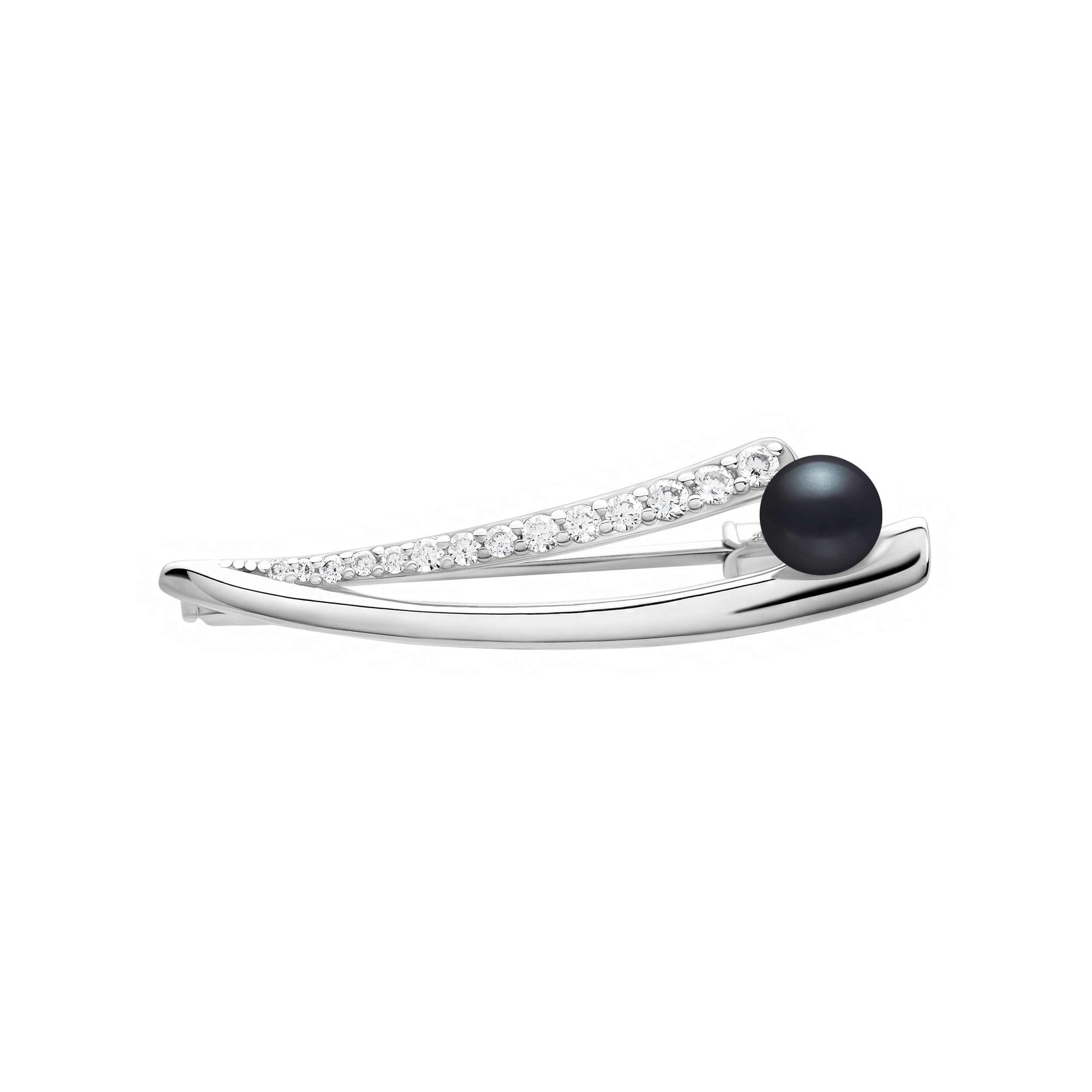 Broche de plata de ley 925 rodiada con perla de agua dulce y cristales de circonita – Gaura Pearls - Imagen 2