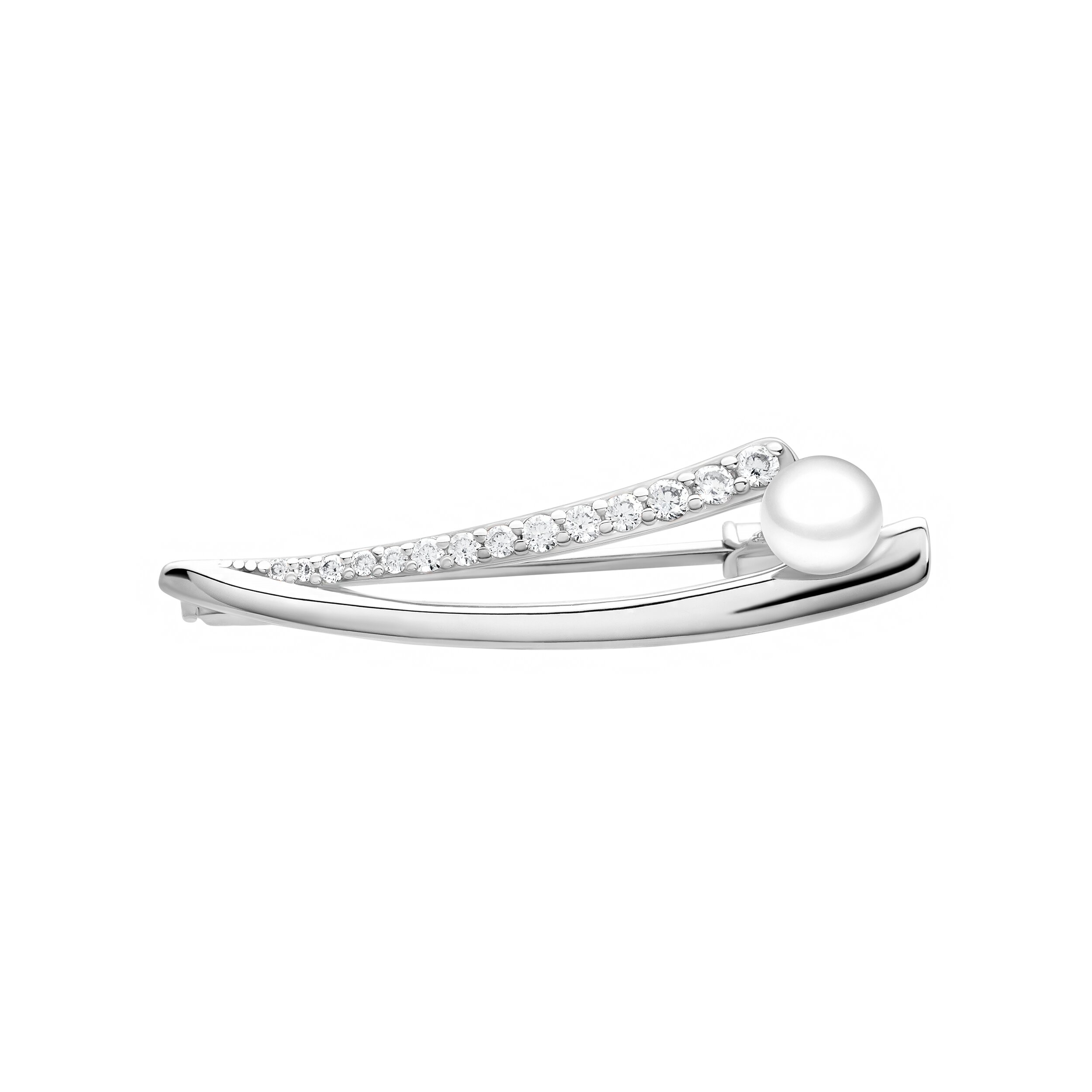 Broche de plata de ley 925 rodiada con perla de agua dulce y cristales de circonita – Gaura Pearls