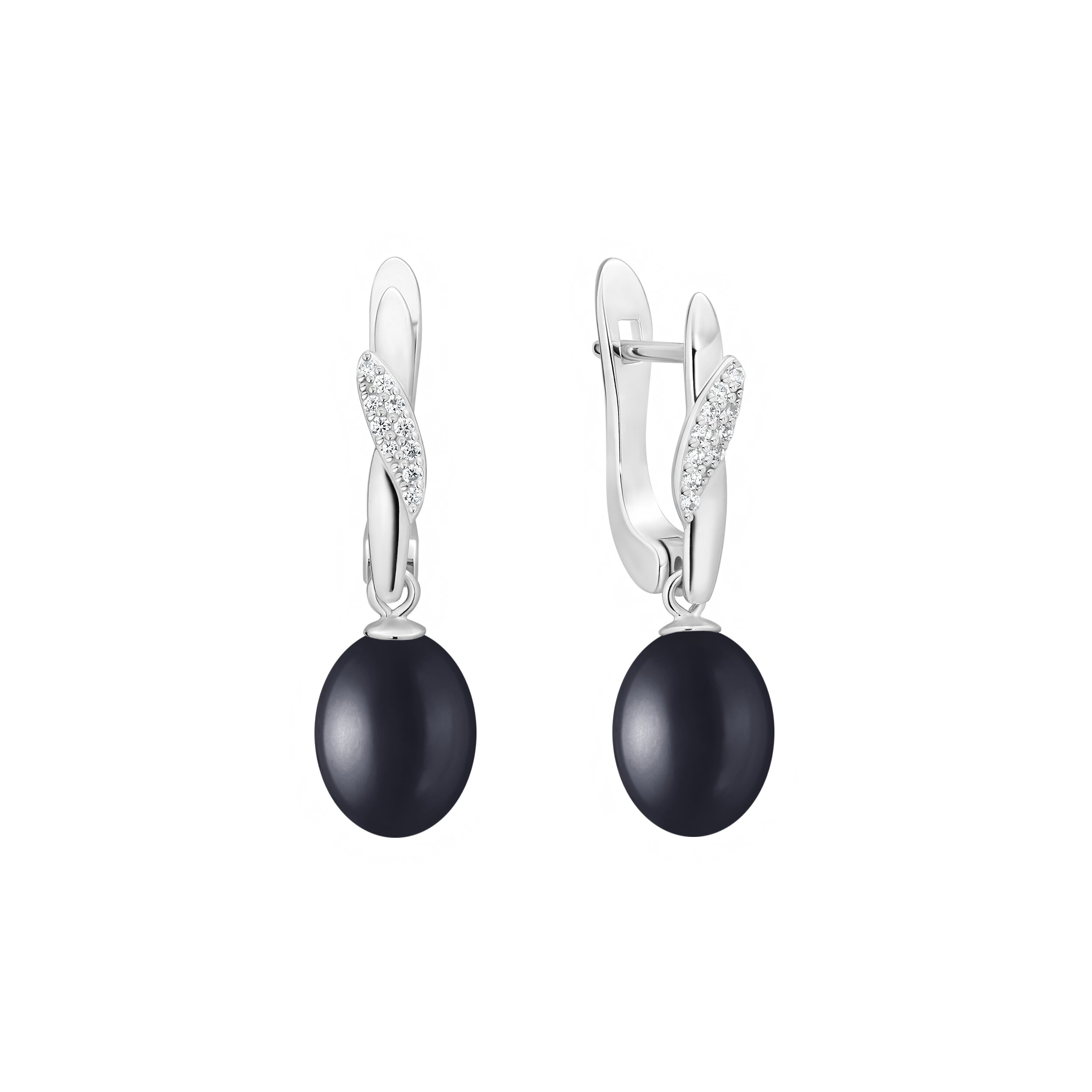 Pendientes de plata de ley 925 con baño de rodio, perla de agua dulce y cristales de circonita - Gaura Pearls - Imagen 2