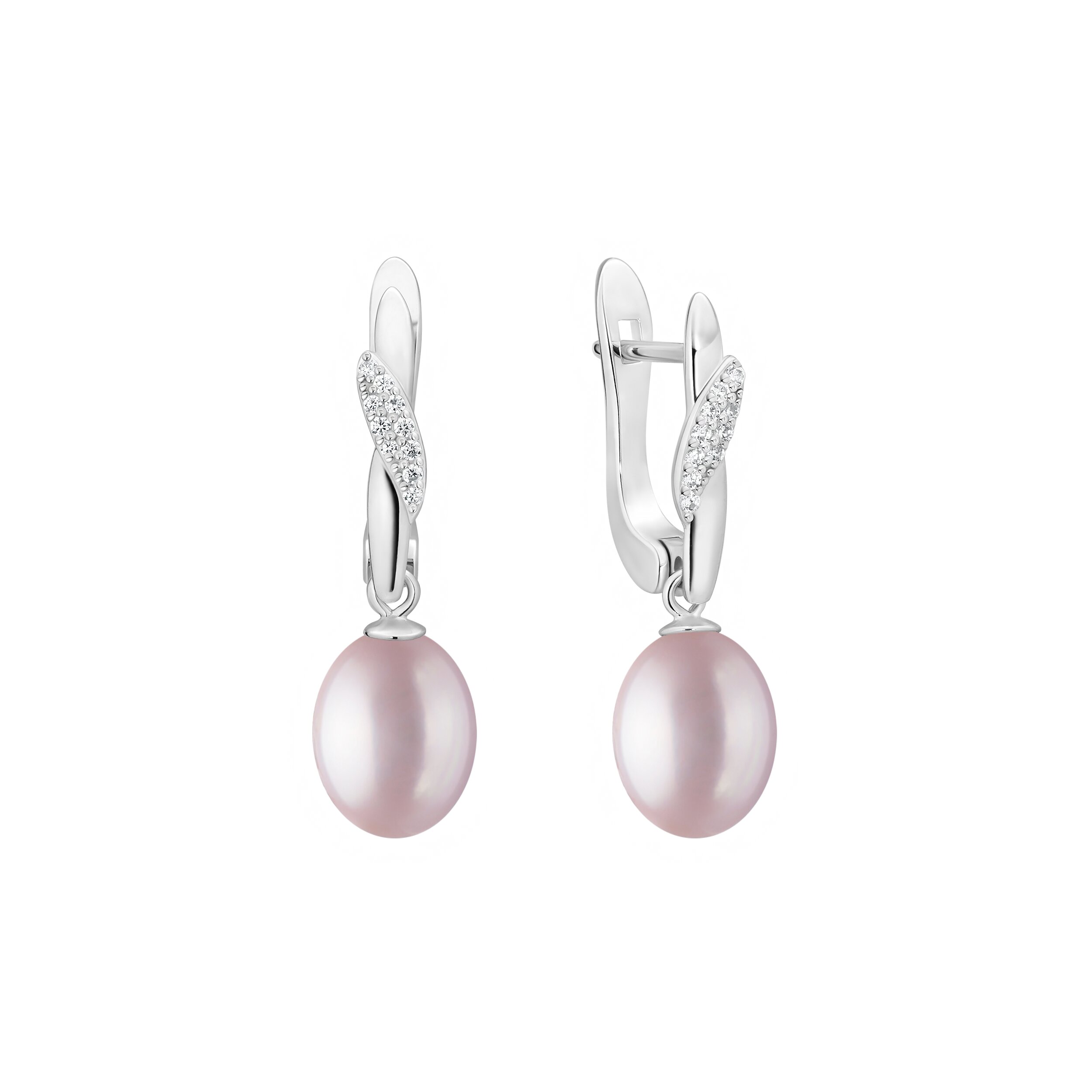 Pendientes de plata de ley 925 con baño de rodio, perla de agua dulce y cristales de circonita - Gaura Pearls - Imagen 3