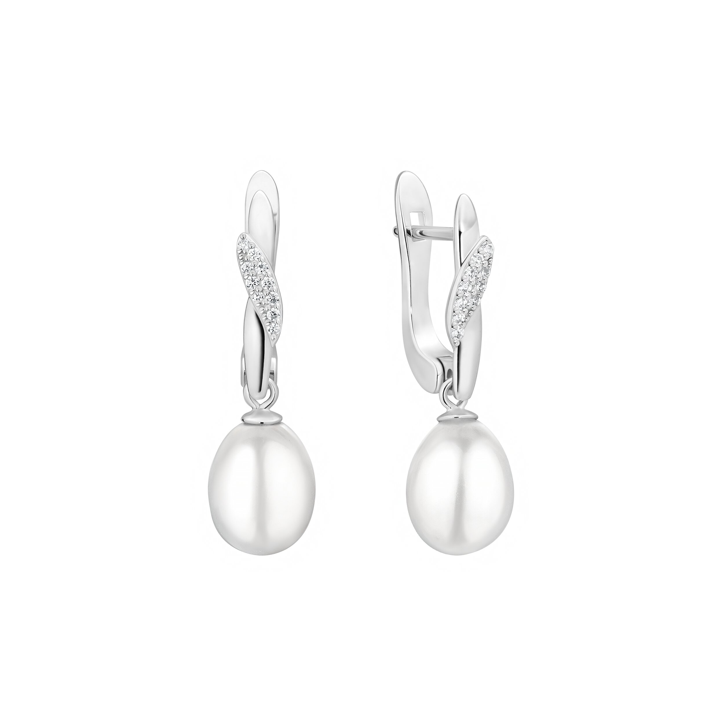 Pendientes de plata de ley 925 con baño de rodio, perla de agua dulce y cristales de circonita - Gaura Pearls