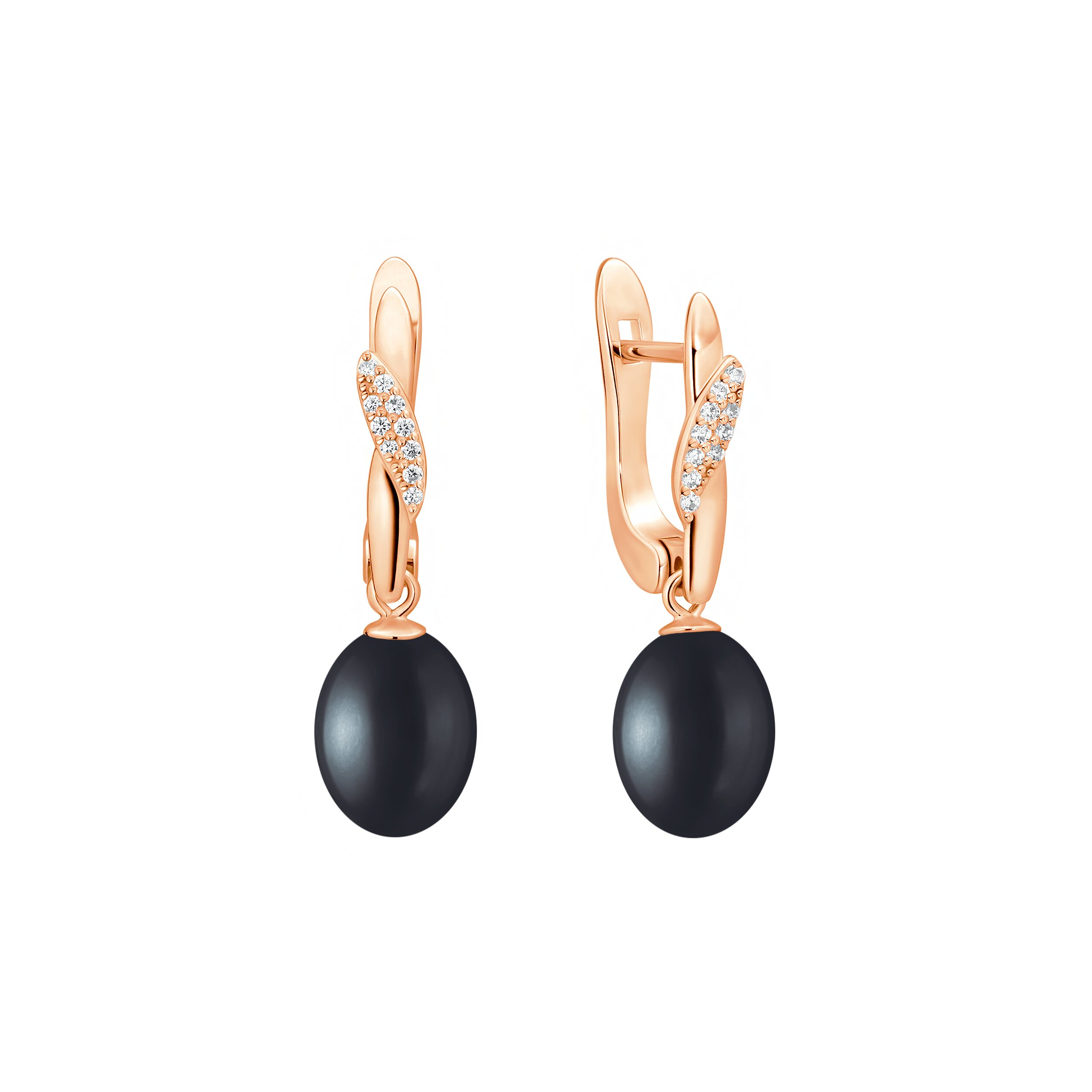 Pendientes de plata de ley 925 con baño de oro rosa de 14 quilates, perla de agua dulce y cristales de circonita - Gaura Pearls - Imagen 2