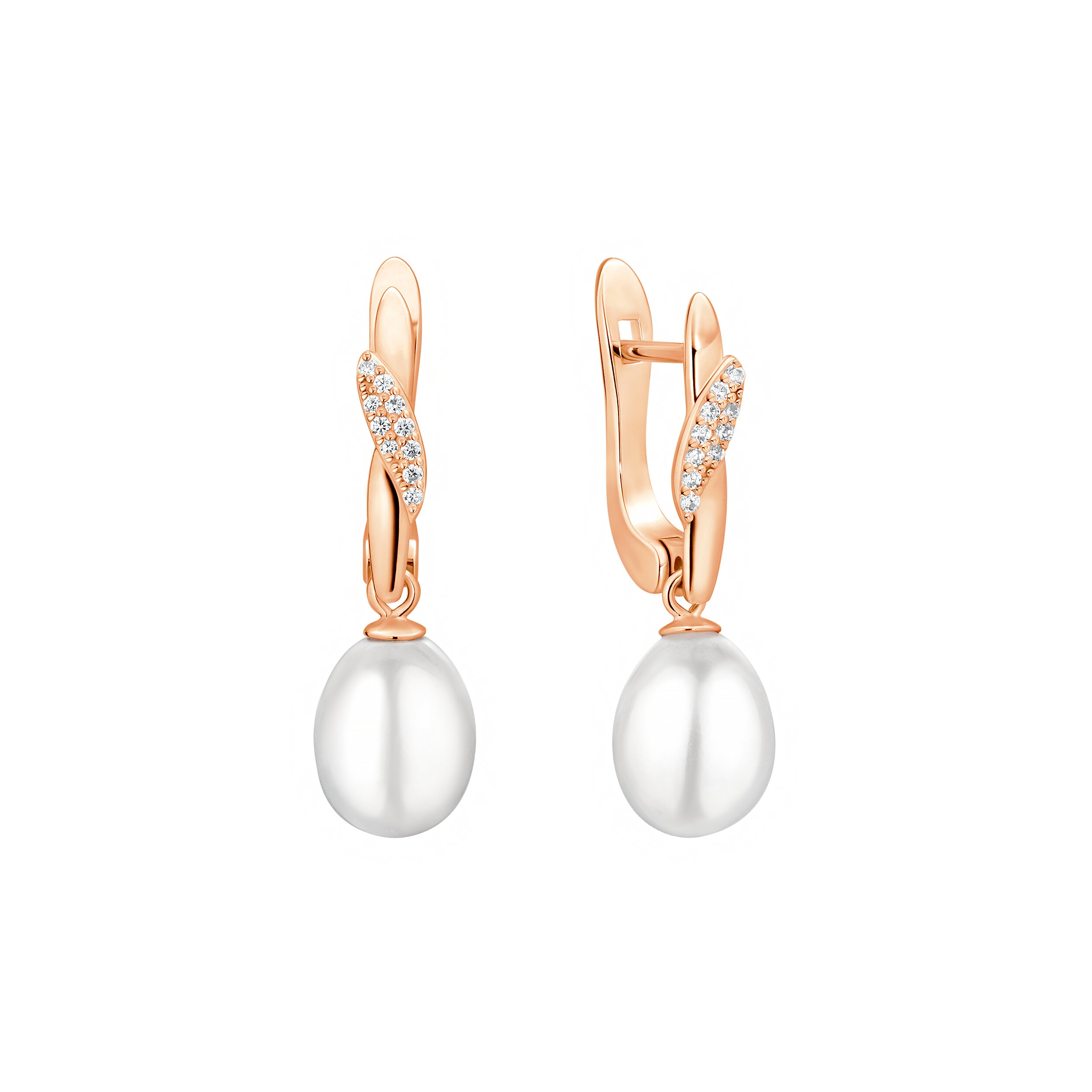Pendientes de plata de ley 925 con baño de oro rosa de 14 quilates, perla de agua dulce y cristales de circonita - Gaura Pearls