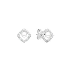Pendientes de plata de ley 925 con baño de rodio, perla de agua dulce y cristales de circonita - Gaura Pearls