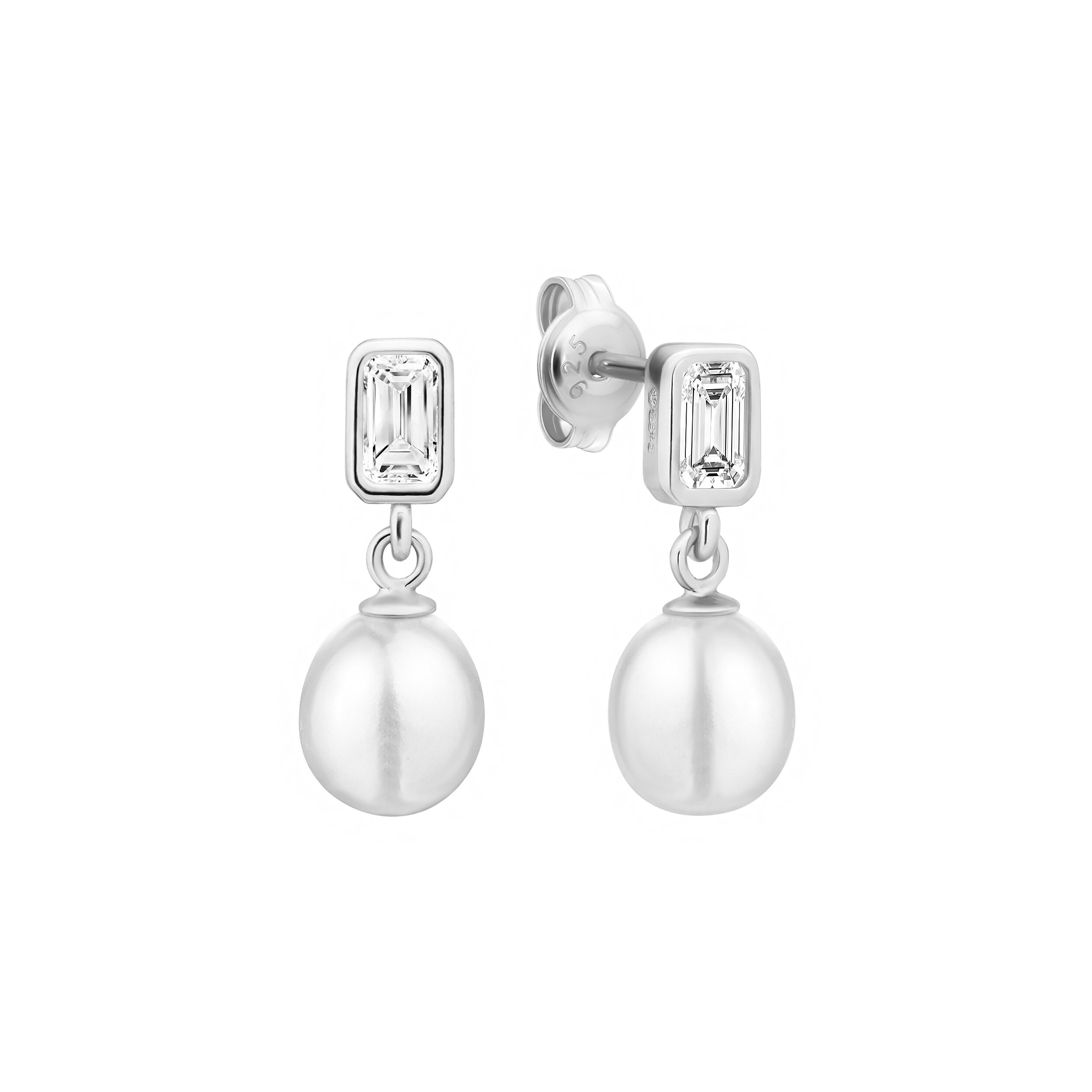Pendientes de plata de ley 925 con baño de rodio, perla de agua dulce y circonita - Gaura Pearls