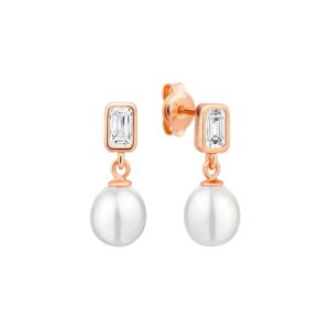 Pendientes de plata de ley 925 con baño de oro rosa de 14K, perla de agua dulce y cristal de circonita – Gaura Pearls