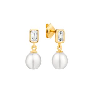 Pendientes de plata de ley 925 con baño de oro de 14K, perla de agua dulce y cristal de circonita – Gaura Pearls