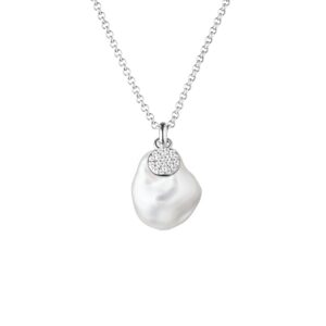 Collar con colgante de perla de Keshi agua dulce y circonita con plata de ley 925 rodiada – Gaura Pearls