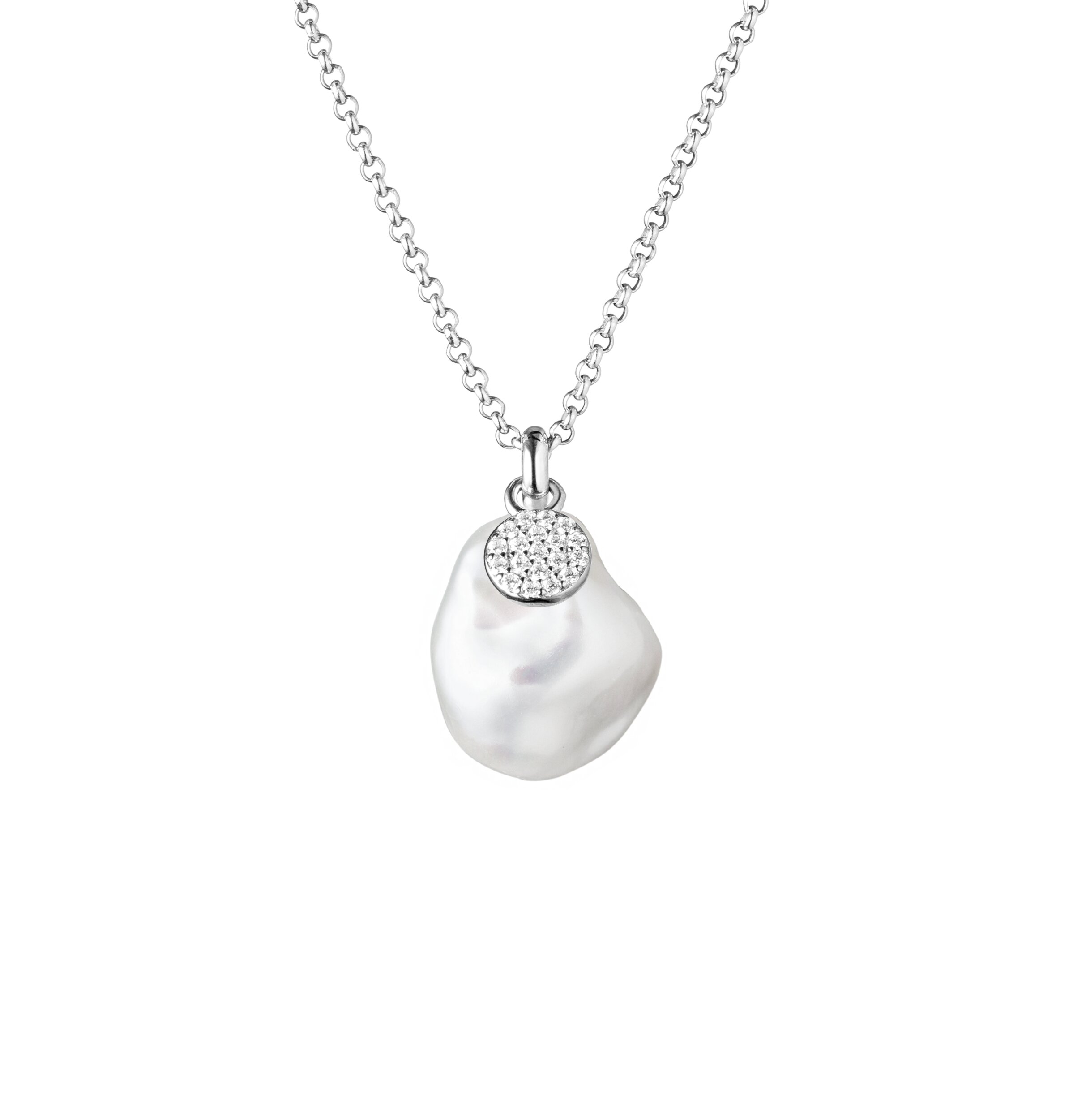 Collar con colgante de perla de Keshi agua dulce y circonita con plata de ley 925 rodiada – Gaura Pearls
