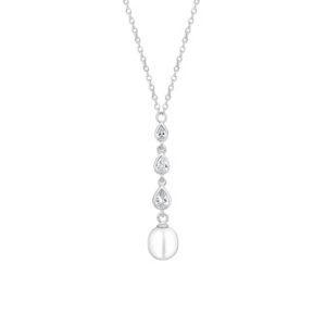 Collar con colgante de perla de agua dulce y circonita con plata de ley 925 rodiada – Gaura Pearls