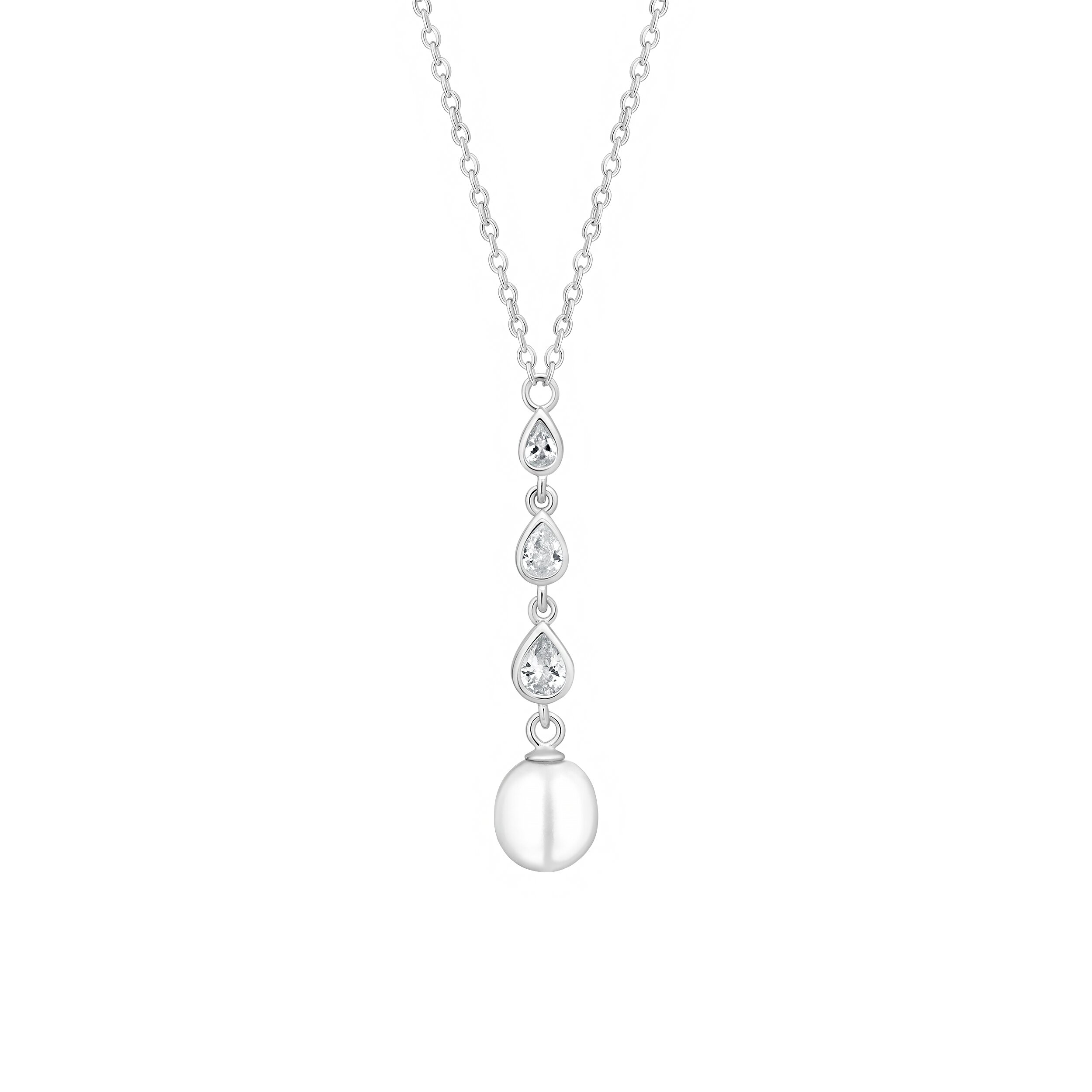 Collar con colgante de perla de agua dulce y circonita con plata de ley 925 rodiada – Gaura Pearls