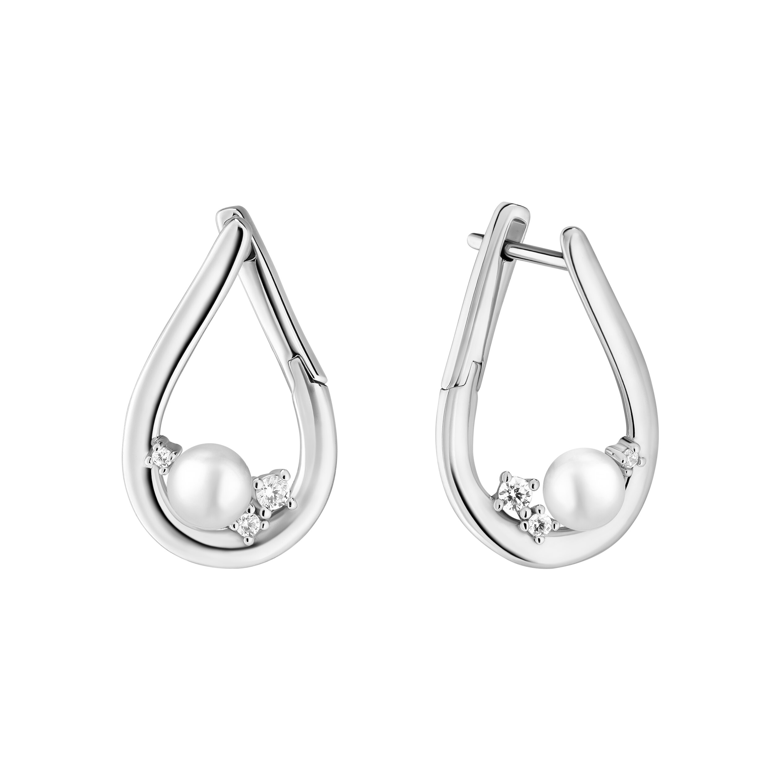 Pendientes de plata de ley 925 con baño de rodio, perla de agua dulce y circonita - Gaura Pearls