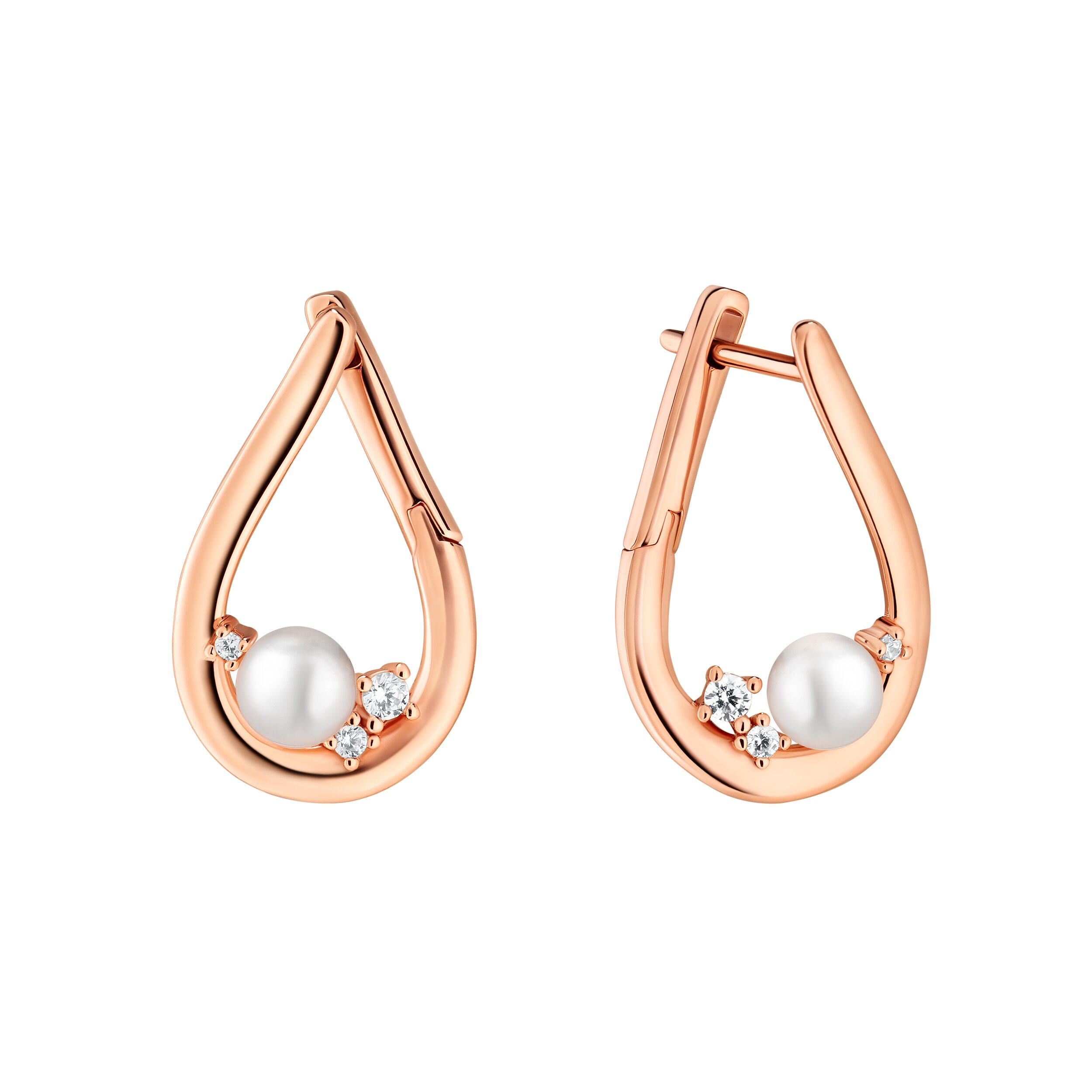 Pendientes de plata de ley 925 con baño de oro rosa de 14K, perla de agua dulce y cristal de circonita – Gaura Pearls