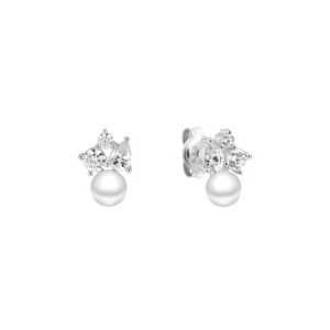 Pendientes de plata de ley 925 con baño de rodio, perla de agua dulce y cristal de circonita - Gaura Pearls